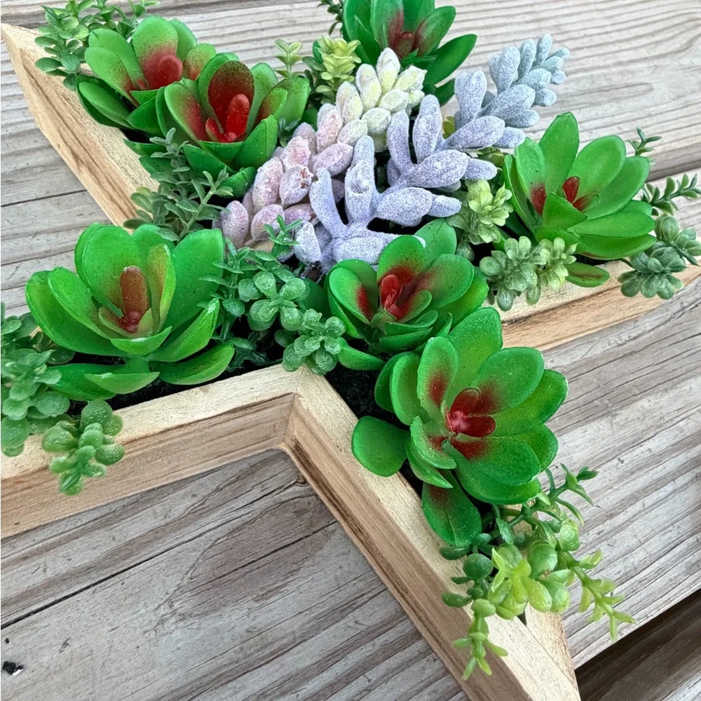 Wooden‎ Star Faux Succulent Arrangement Boho Farmhouse Décor 12”